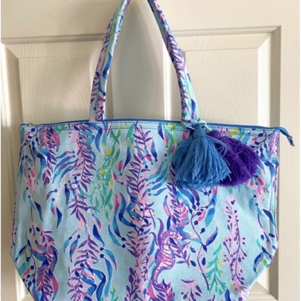 Lilly Pulitzer Palm Beach Zip Up Tote Blue Oasis Tint Swim Shady